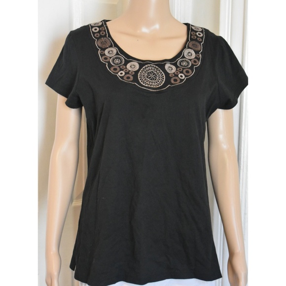 {BLACK CIRCLE STITCH DETAIL TOP} - Picture 4 of 9